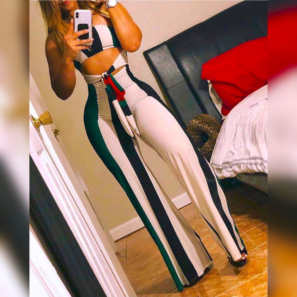 Baddie Stacked Boot Cut Off Shoulder High Waist Set